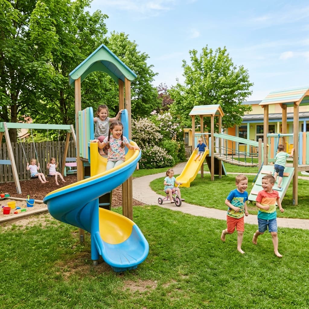 Anak-anak bermain di taman bermain outdoor